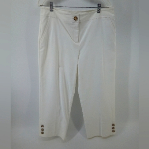 Rafaella White Crop Pants Cotton Spandex Button Detail 12 - Picture 1 of 8